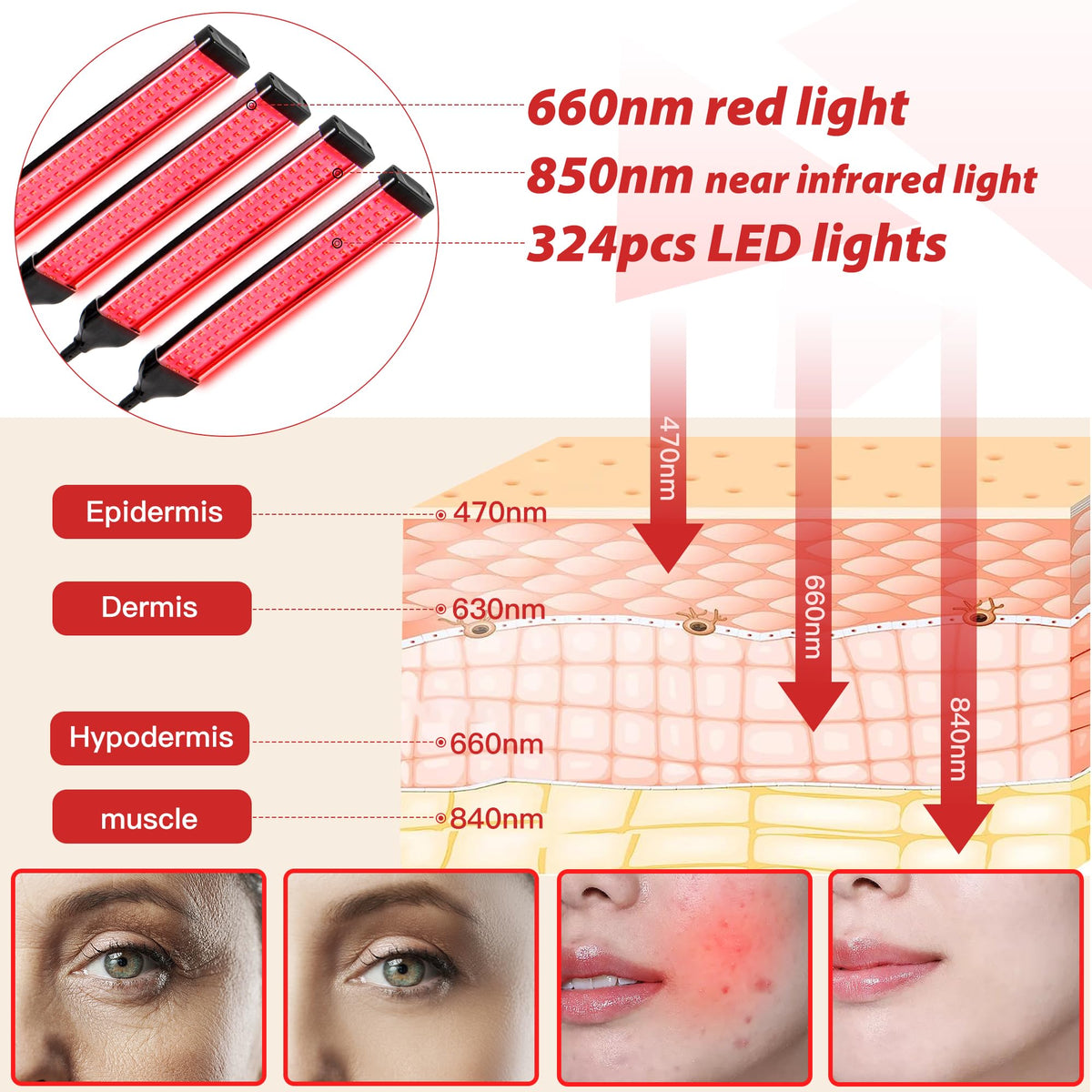 Dexnump Red Light Therapy for Face, 324 LEDs Red Light Therapy Lamp Height Free Adjustment Infrared DexnumpBuy Supplements Australia