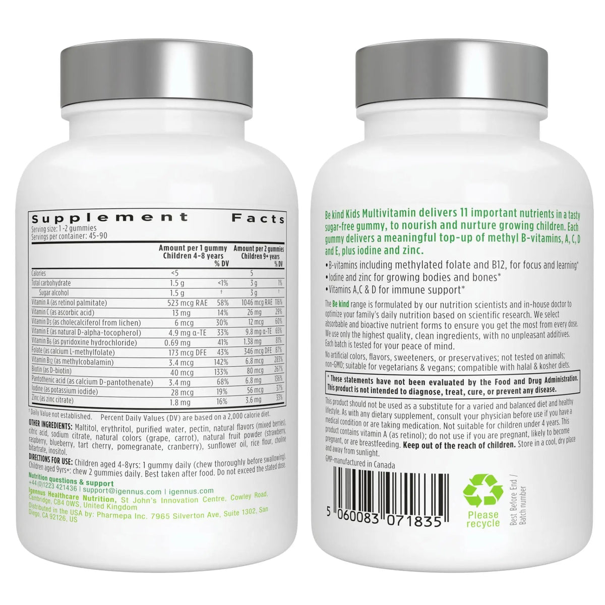 Vegan Omega-3 Algae Oil + Advanced Kids Multivitamin Gummy Bundle, High Concentration DHA & EPA + Vitamin A, B, C, D3 & E Igennus Healthcare NutritionBuy Supplements Australia