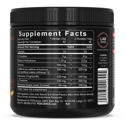 PEScience Prolific Pre Workout Powder for Men & Women with L-Citrulline Nitric Oxide Booster, Energy Powder & Nootropic for Focus – Preworkout Without Beta Alanine – 40 Scoops, Mango Splash PEScienceBuy Supplements Australia