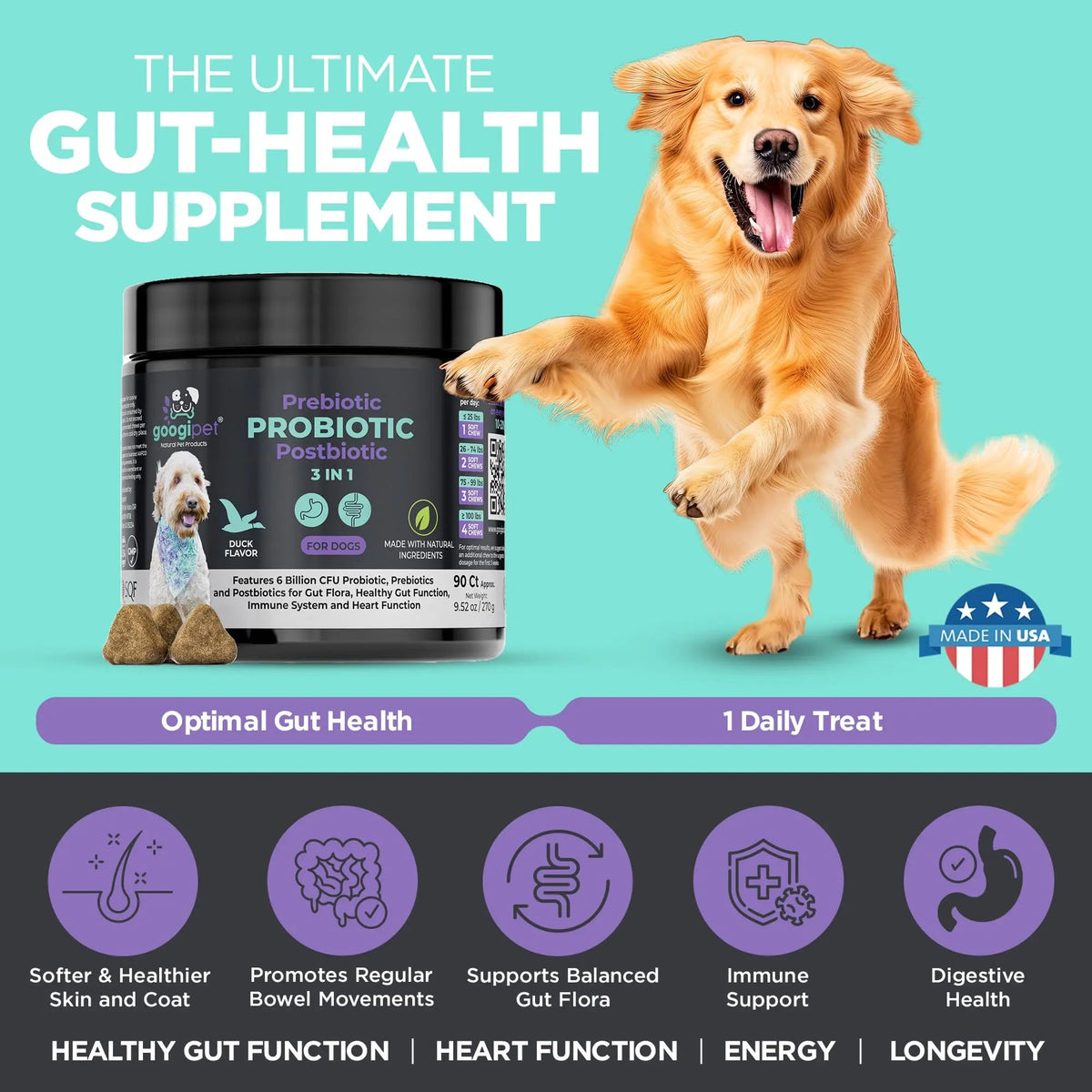 Googipet Probiotics for Dogs Digestive Health - Prebiotics and Probiotics Chews for Dog Yeast Infection Treatment + Digestive Enzymes - Dog Probiotics for Itchy Skin & Ears w/Papaya, Pumpkin, & Fiber GOOGIPET NATURAL PET PRODUCTSBuy Supplements Australia