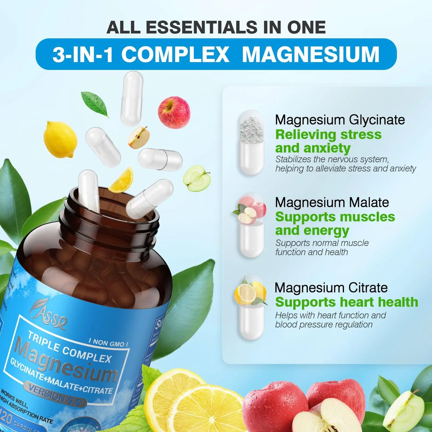 ASSR Triple Magnesium Complex – 300mg Magnesium Supplement with Glycinate, Malate & Citrate – Supports Relaxation, Muscle & Nerve Function ASSR canada supplements