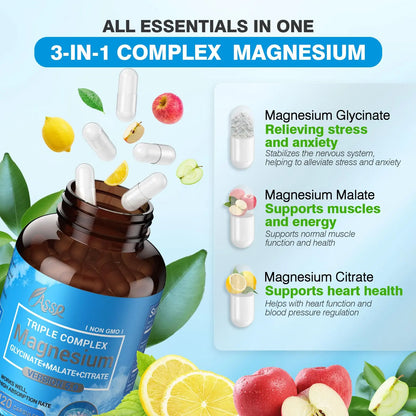 ASSR Triple Magnesium Complex – 300mg Magnesium Supplement with Glycinate, Malate & Citrate – Supports Relaxation, Muscle & Nerve Function ASSR canada supplements