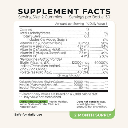 Biotin for Hair Growth Women/Men 12000mcg, Skin & Nails Support Gummies + 70000mcg Collagen Peptides (Collagen Powder in Gummy Form) + 20000mcg Keratin + Retinol, Sugar Free, 120 Gummies (2 Pack) Wellneum buy supplements Au