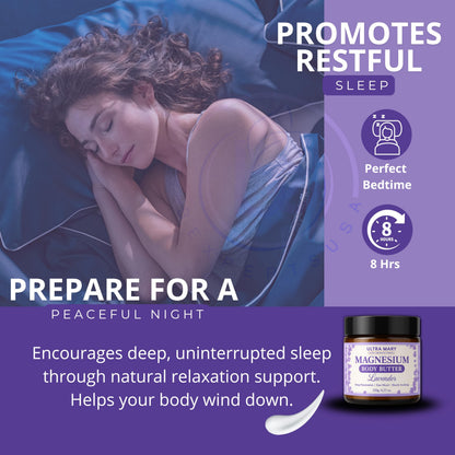 Nighttime Magnesium Cream for Pain, Nerve & Leg Cramps - Magnesium Body Butter for Sleep with Shea Butter, Jojoba Oil, Coconut Extract & Dandelion - Lavender Magnesium Lotion for Kids - 4.23oz ULTRA MARYBuy Supplements Australia