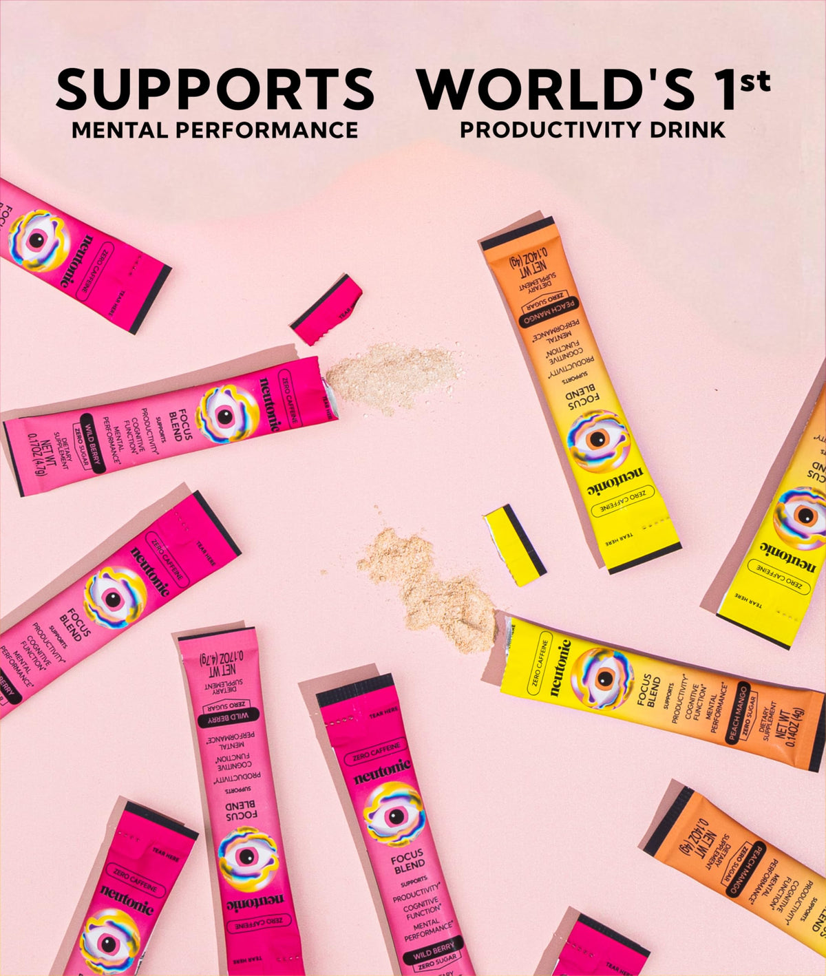 Neutonic Nootropic Focus Blend Powder | Peach Mango & Wild Berry 4 Sticks | Caffeine Free, Zero Sugar | Support Memory, Mental Clarity, Cognitive Function | Boost Focus, Energy, Brain Health NeutonicBuy Supplements Australia