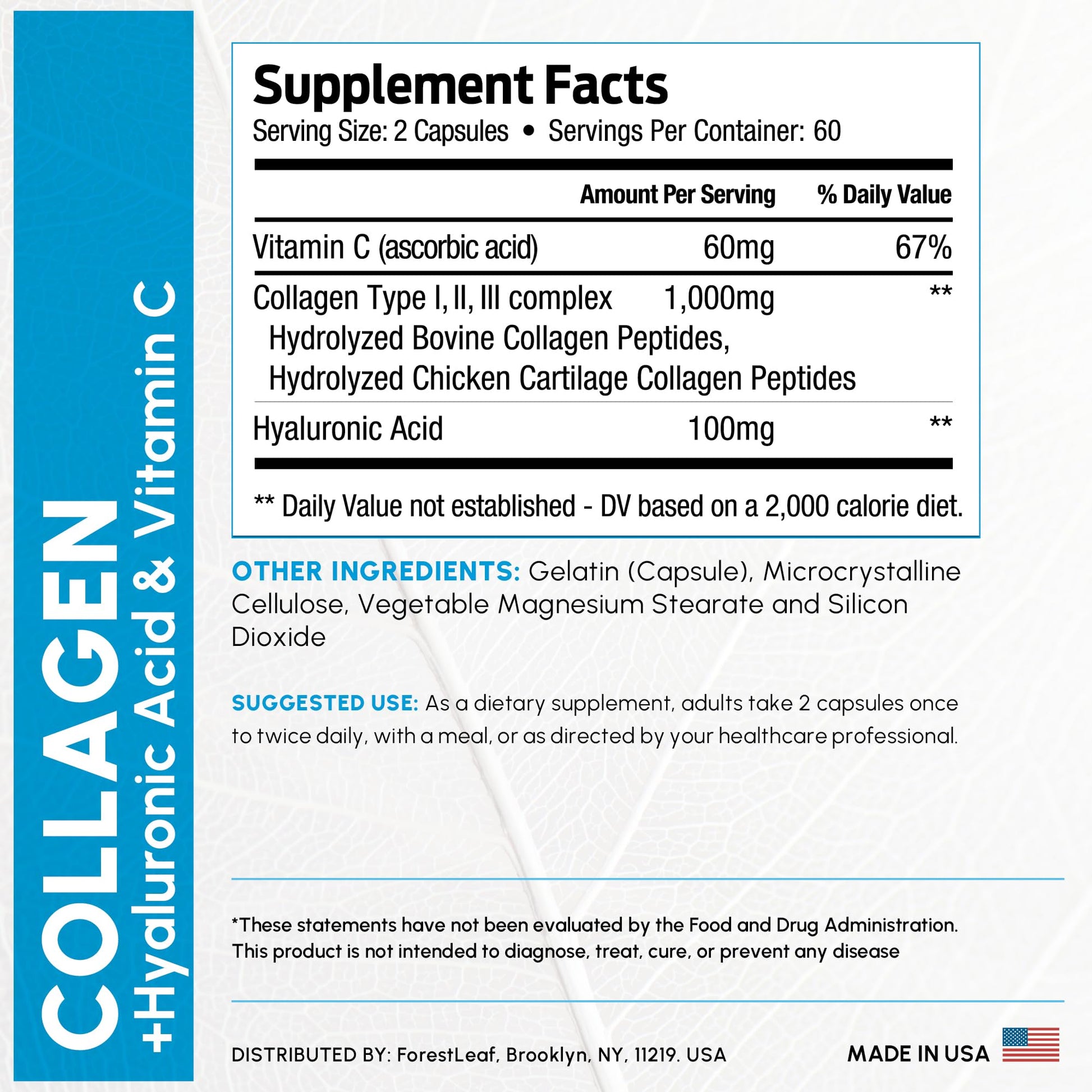 ForestLeaf Multi Collagen Pills with Hyaluronic Acid + Vitamin C | Hydrolyzed Collagen Supplements for Women or Men | Multi Collagen Capsules Peptides for Skin, Wrinkles, 240 ForestLeaf buy supplements Au