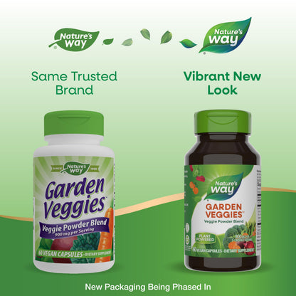 Nature’s Way Garden Veggies, Vegetable Supplement Capsules, Plant-Powered Powder Blend Made with 12 Different Vegetables, Green Superfood Veggie Blend