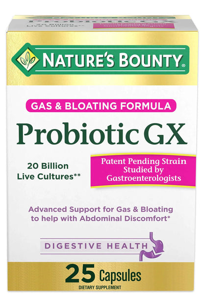 Nature's Bounty Probiotic GX, Helps with Occasional Gas and Bloating, Dietary Supplement, Digestive Health, 25 Capsules Nature's BountyBuy Supplements Australia