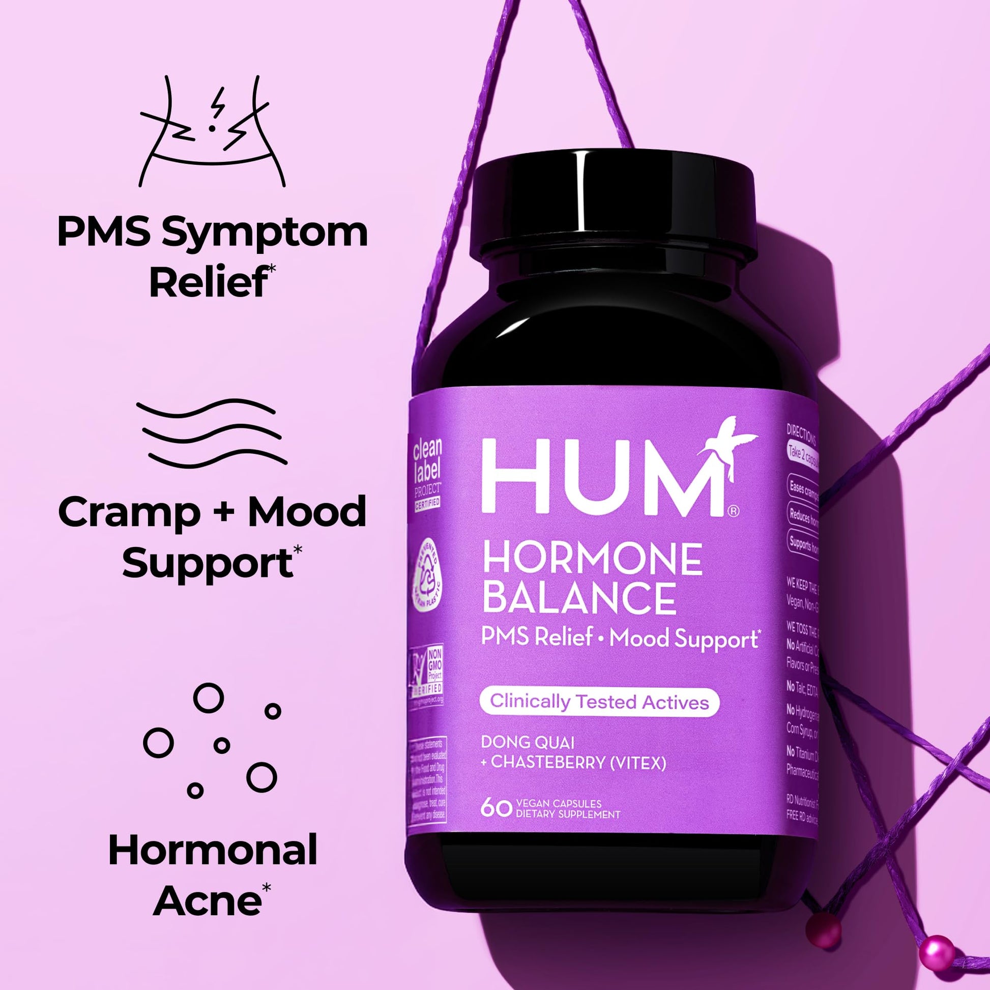 HUM Hormone Balance for Women, Supplement for Women's Health with Chasteberry & Dong Quai, Support for PMS Symptoms, Cramps, Irritability, Hormonal Balance, Monthly Support, 60 Capsules HUMBuy Supplements Australia