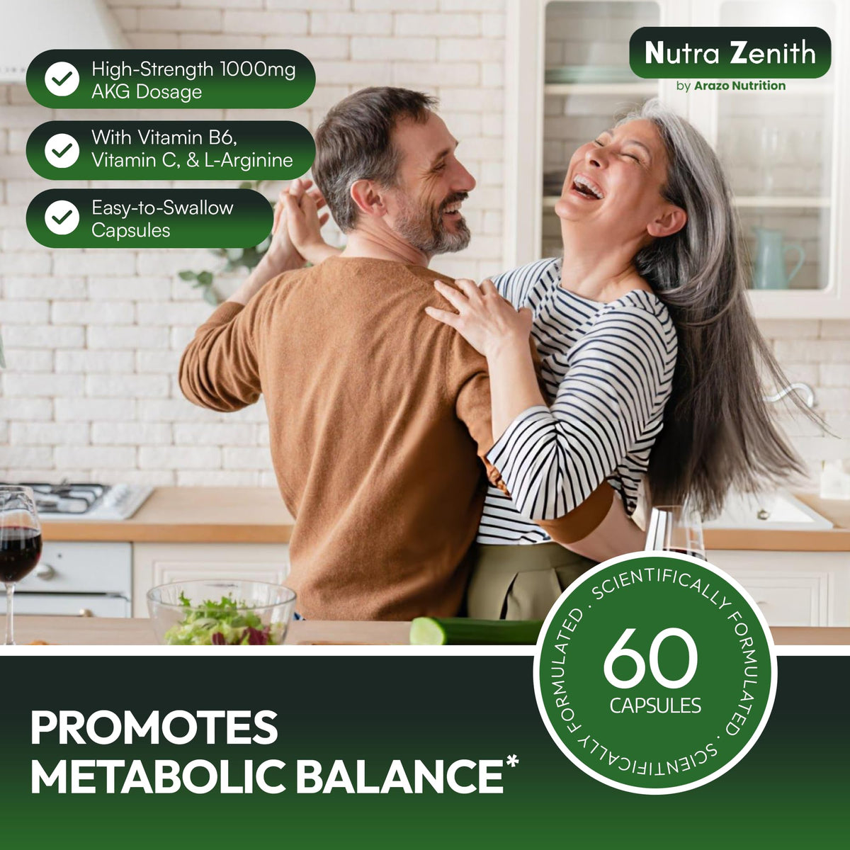 AKG Anti-Aging & Energy Boost Supplement with Vitamin B6, Vitamin C & L-Arginine – 60 Capsules for Youthful Skin, Cellular Renewal & Vitality Support Arazo NutritionBuy Supplements Australia