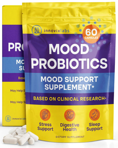 InnovixLabs Mood Probiotic for Women & Men, Clinically Studied Digestive & Mood Support Supplement, Lactobacillus helveticus Rosell-52ND & Bifidobacterium longum Rosell-175, 60 Capsules InnovixLabsBuy Supplements Australia