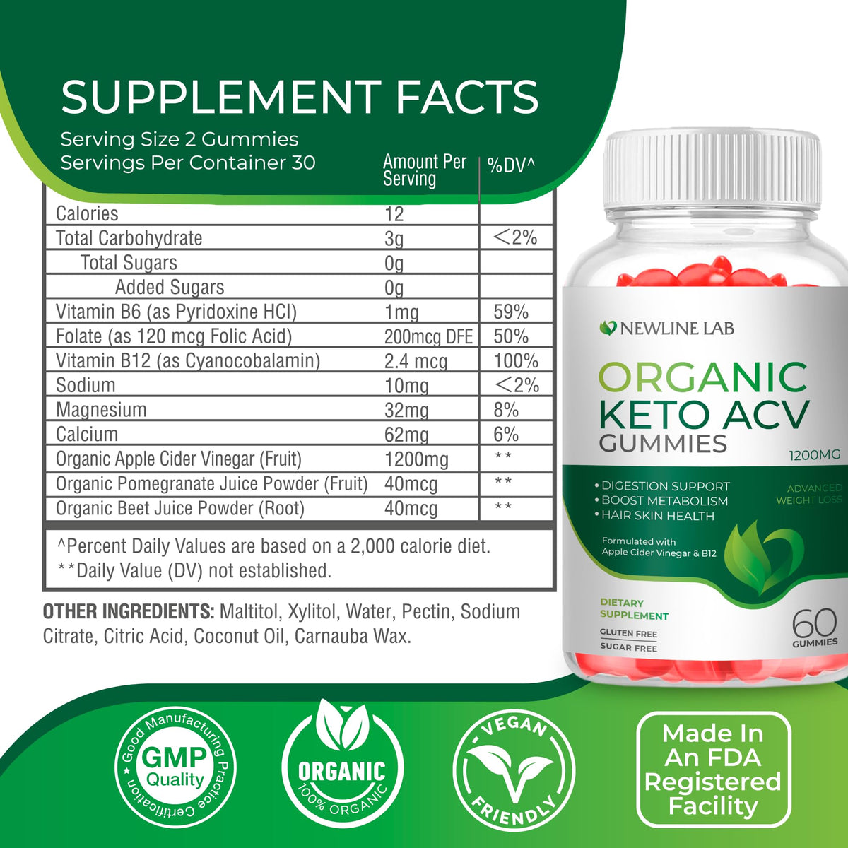Organic Keto ACV Gummies for Advanced Weight Loss Fat Burn - Sugar Gluten Free Apple Newline LabBuy Supplements Australia