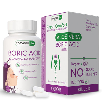 cosynee Boric Acid Capsules for Women with Aloe Vera – 60 Capsules, 650mg Each – Feminine Hygiene Support cosyneeBuy Supplements Australia