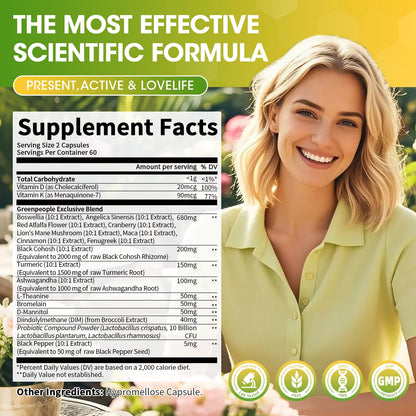 GREENPEOPLE Menopause Supplements for Women - Black Cohosh & Ashwagandha for Hot Flashes, Night Sweats, Mood Swings, Hormonal Balance Support,10 Billion CFU Probiotic - 120 Capsules Vegan Gluten-Free GREENPEOPLEBuy Supplements Australia