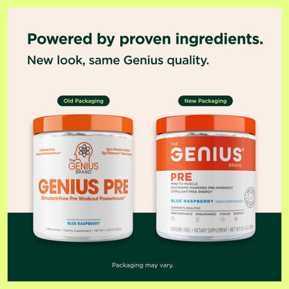 The Genius Brand Genius Pre - Clean Pre-Workout Powder for Energy, Focus & Fitness Support - No Artificial Flavors, Preservatives, or Proprietary Blends - Non-GMO - 20 Servings - Blue Raspberry The Genius BrandBuy Supplements Australia