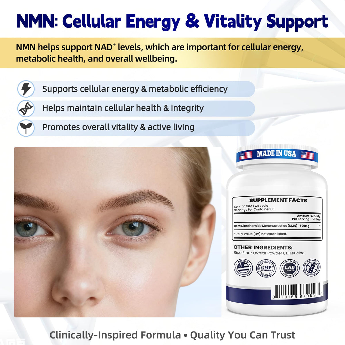 NMN 500MG Per Capsule – High Purity 99.9% NMN, NAD+ Support for Cellular Energy & Healthy Aging, 60 Capsules, Third-Party Tested, cGMP Made in USA I LOVE HEALTHBuy Supplements Australia