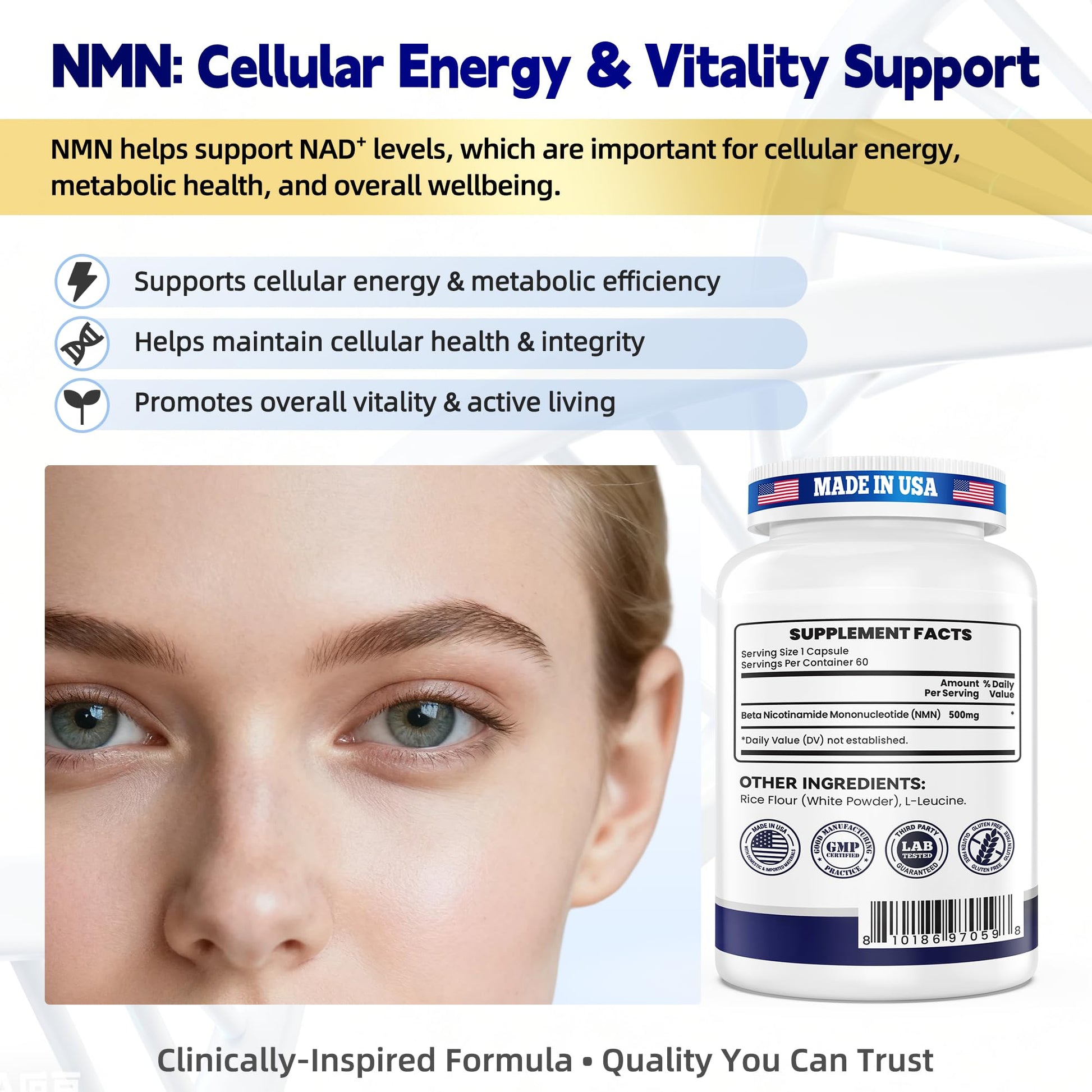 NMN 500MG Per Capsule – High Purity 99.9% NMN, NAD+ Support for Cellular Energy & Healthy Aging, 60 Capsules, Third-Party Tested, cGMP Made in USA I LOVE HEALTHBuy Supplements Australia