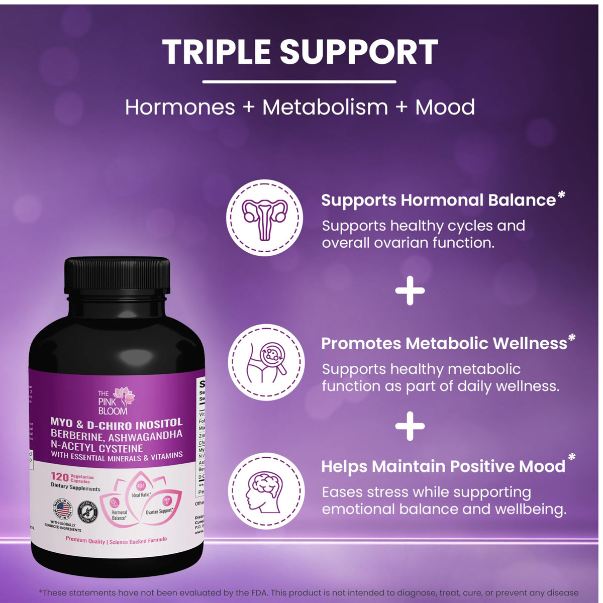 The Pink Bloom Myo & D-Chiro Inositol 40:1 Ratio – 120 Capsules | Myo Inositol Supplement for Women with Vitamin D, Ashwagandha, Folate & Zinc | Supplement for Hormone Balance & Ovarian Health The Pink BloomBuy Supplements Australia