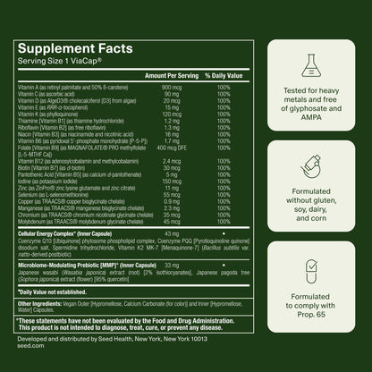 Seed DM-02 Daily Multivitamin - 100% DV Essential Vitamins and Minerals for Women & Men - Helps Fill Daily Nutrient Gaps - Immune, Bone, Hair, Skin & Nails Health - Vegan - 30 Capsules (30-Day Supply) Seed buy supplements Au