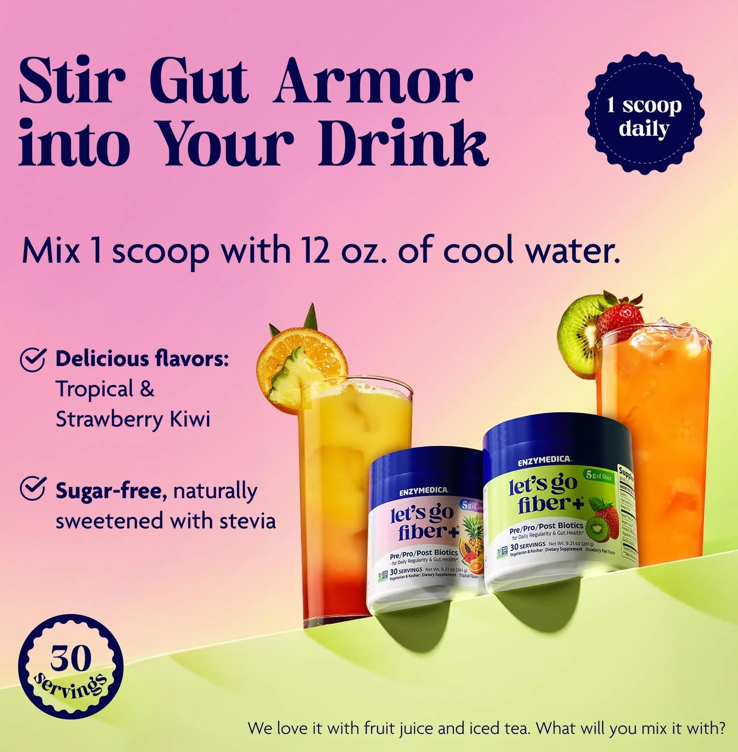 Enzymedica, Let’s Go Fiber+ Strawberry & Kiwi, Prebiotics & Probiotics, Postbiotic, Soluble Fiber for Gut Health, Regularity, Powder for Men & Women, Sugar-Free, 30 Servings EnzymedicaBuy Supplements Australia