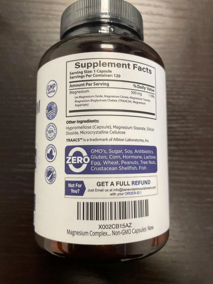 Magnesium Complex Supplement, 4 Month Supply of 500mg 5-in-1 Bisglycinate, Oxide, Taurate, Aspartate, Citrate, Max Absorption Magnesium Supplement for Calm, Sleep & Leg Cramps, 120 Capsule Benevolent Nourishment buy supplements Au