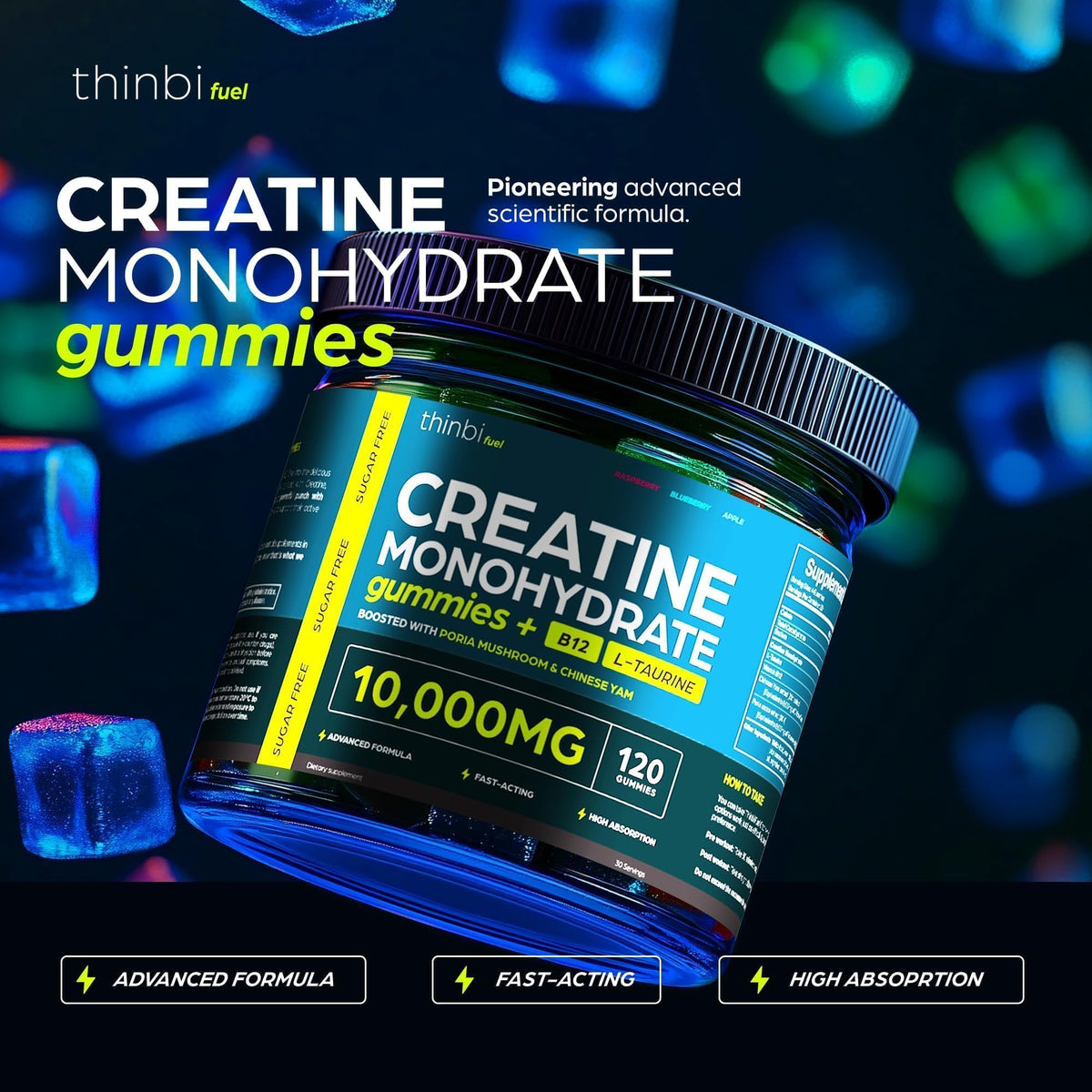 Creatine Gummies Monohydrate Complex 10,000mg for Men & Women -120 Gummies Advanced Formula W/L-Taurine + Vitamin B12 for Muscle Strength, Muscle Builder, Energy Boost, Pre-Workout Supplement -Thinbi ThinbiBuy Supplements Australia
