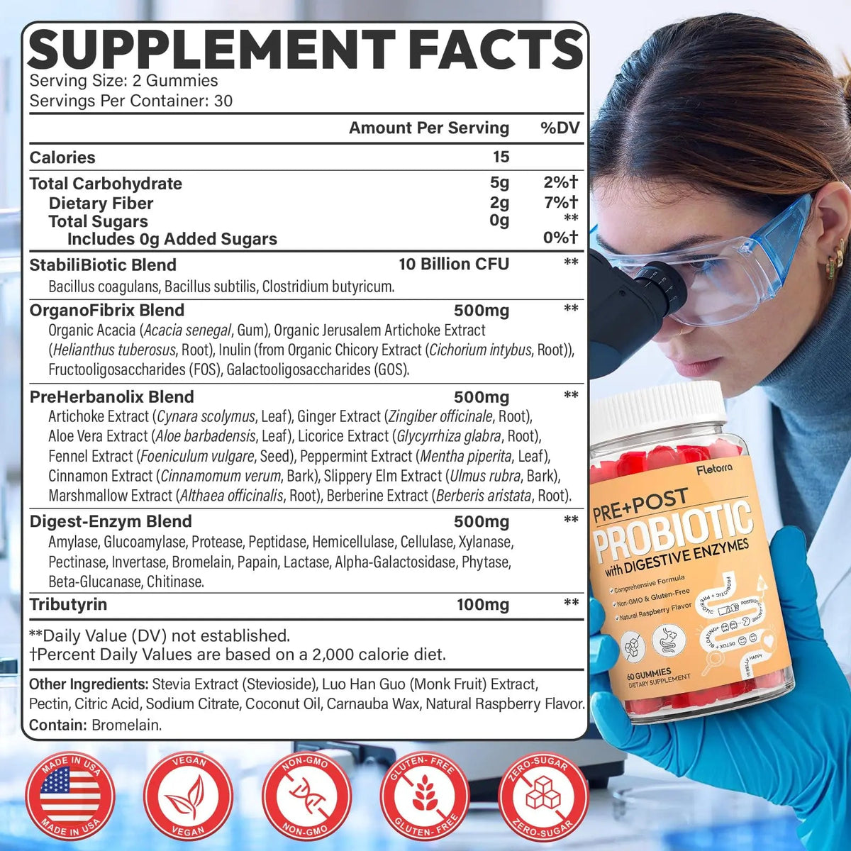 Probiotics for Women and Men, with 15 Prebiotics, 16 Digestive Enzymes & Postbiotics - Probiotics for Digestive Health & Bloating, Probiotic Gummies for Gut Health & Immunity, Sugar-Free, 60 Gummies FletorraBuy Supplements Australia