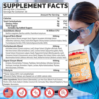 Probiotics for Women and Men, with 15 Prebiotics, 16 Digestive Enzymes & Postbiotics - Probiotics for Digestive Health & Bloating, Probiotic Gummies for Gut Health & Immunity, Sugar-Free, 60 Gummies FletorraBuy Supplements Australia