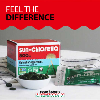 Sun Chlorella 500mg Whole Body Wellness Green Algae Superfood Supplement - Immune Defense, Gut Health, Natural Purification, Energy Boost