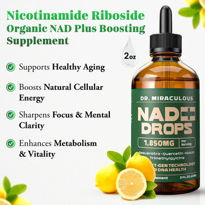 Dr. Miraculous Pure NAD+ Supplements 1850mg Liquid Drops for Women & Man | Nicotinamide Riboside Organic NAD Plus Boosting Supplement - Natural Lemon Flavor Dr. MiraculousBuy Supplements Australia
