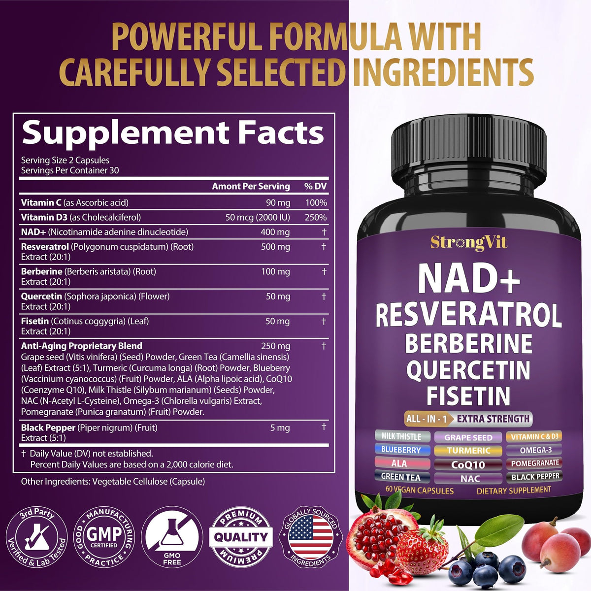 NAD Resveratrol Supplement with Berberine, Quercetin, CoQ10. Anti-Aging Formula for Women & Men. Liposomal NAD Plus, NAD+ Booster, Pure Organic Vitamin, USA StrongVitBuy Supplements Australia