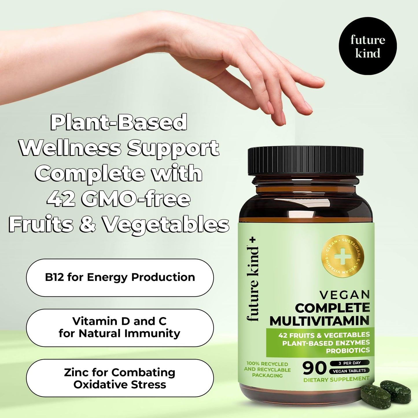 Future Kind Vegan Multivitamins Complete - 42-in-1 Vegan Multivitamins for Women & Men with Enzymes, B12, Zinc, & Probiotics for Digestion Future KindBuy Supplements Australia