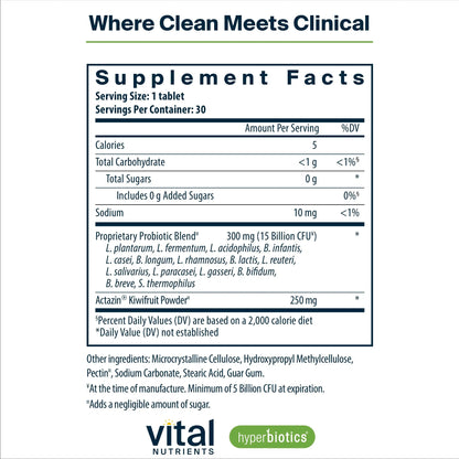 Hyperbiotics Vital Nutrients Pro-15 Advanced Probiotics for Women and Men | 15 Strains + Kiwifruit | Clinically Studied Daily Probiotics for Digestive Health, Gas, & Bloating | 30 Vegan Tablets HyperbioticsBuy Supplements Australia