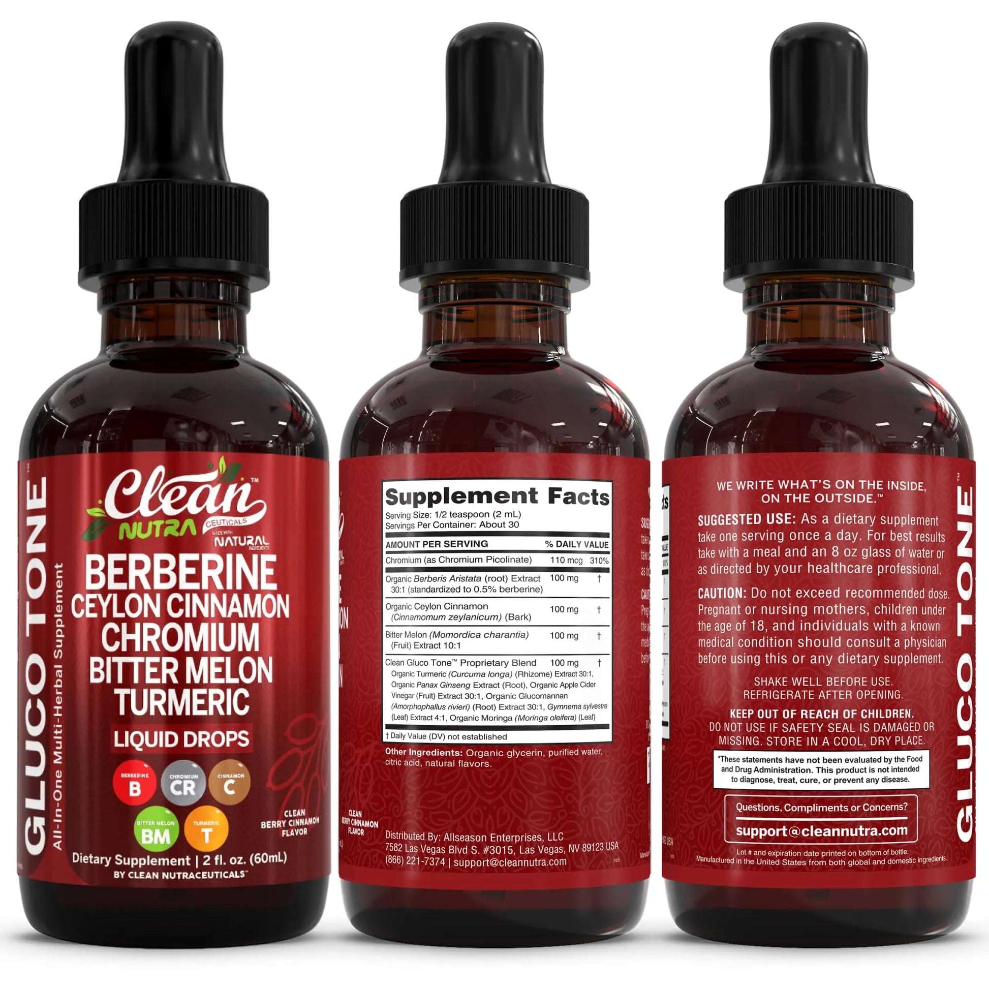 Clean Nutra Berberine with Ceylon Cinnamon Supplement Liquid Drops + Bitter Melon Extract, Glucomannan, Gymnema, Chromium Clean Nutraceuticals canada supplements