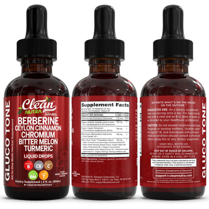 Clean Nutra Berberine with Ceylon Cinnamon Supplement Liquid Drops + Bitter Melon Extract, Glucomannan, Gymnema, Chromium Clean Nutraceuticals canada supplements