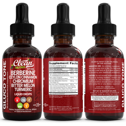 Clean Nutra Berberine with Ceylon Cinnamon Supplement Liquid Drops + Bitter Melon Extract, Glucomannan, Gymnema, Chromium