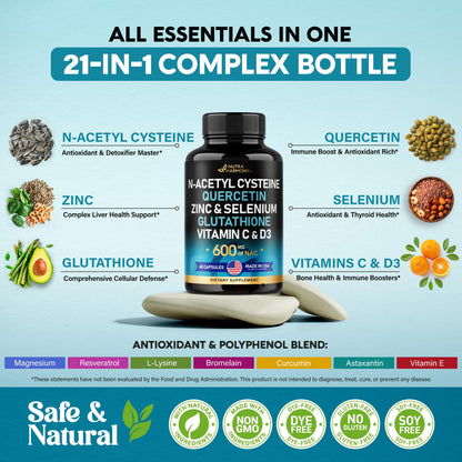 NAC 600 mg Supplement | Quercetin | Zinc | Glutathione | Selenium | Vitamin C & D3 NUTRAHARMONYBuy Supplements Australia