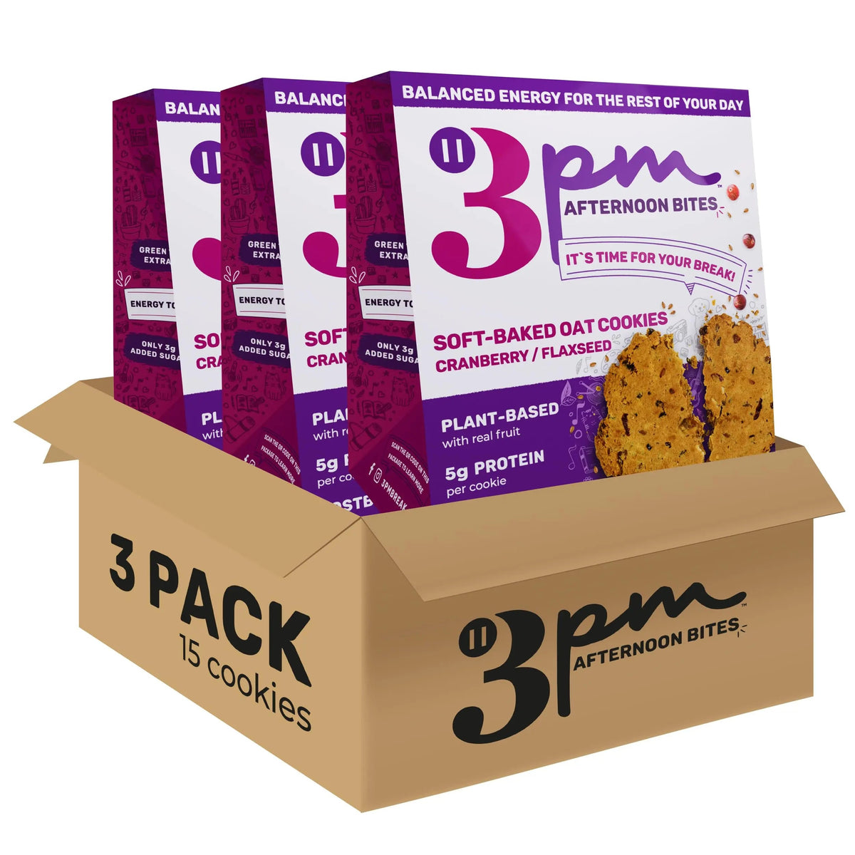 3PM Afternoon Bites Cranberry Flaxseed Cookies with Postbiotics, 5g of Protein, 15 Cookies 3PM AFTERNOON BITESBuy Supplements Australia