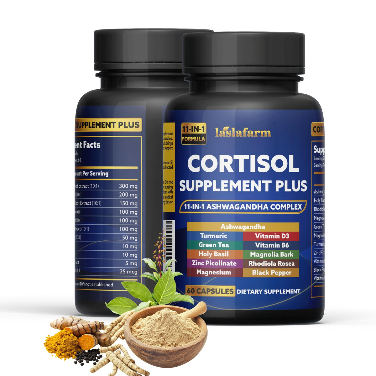 laslafarm 11in1 Cortisol Plus Supplement, 11in1 Ashwagandha and Natural Herbal Complex Vitamin Blend for Daily Mood, Focus and Sleep, Suitable for Women and Men 60 Capsules laslafarmBuy Supplements Australia