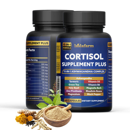 laslafarm 11in1 Cortisol Plus Supplement, 11in1 Ashwagandha and Natural Herbal Complex Vitamin Blend for Daily Mood, Focus and Sleep, Suitable for Women and Men 60 Capsules laslafarmBuy Supplements Australia
