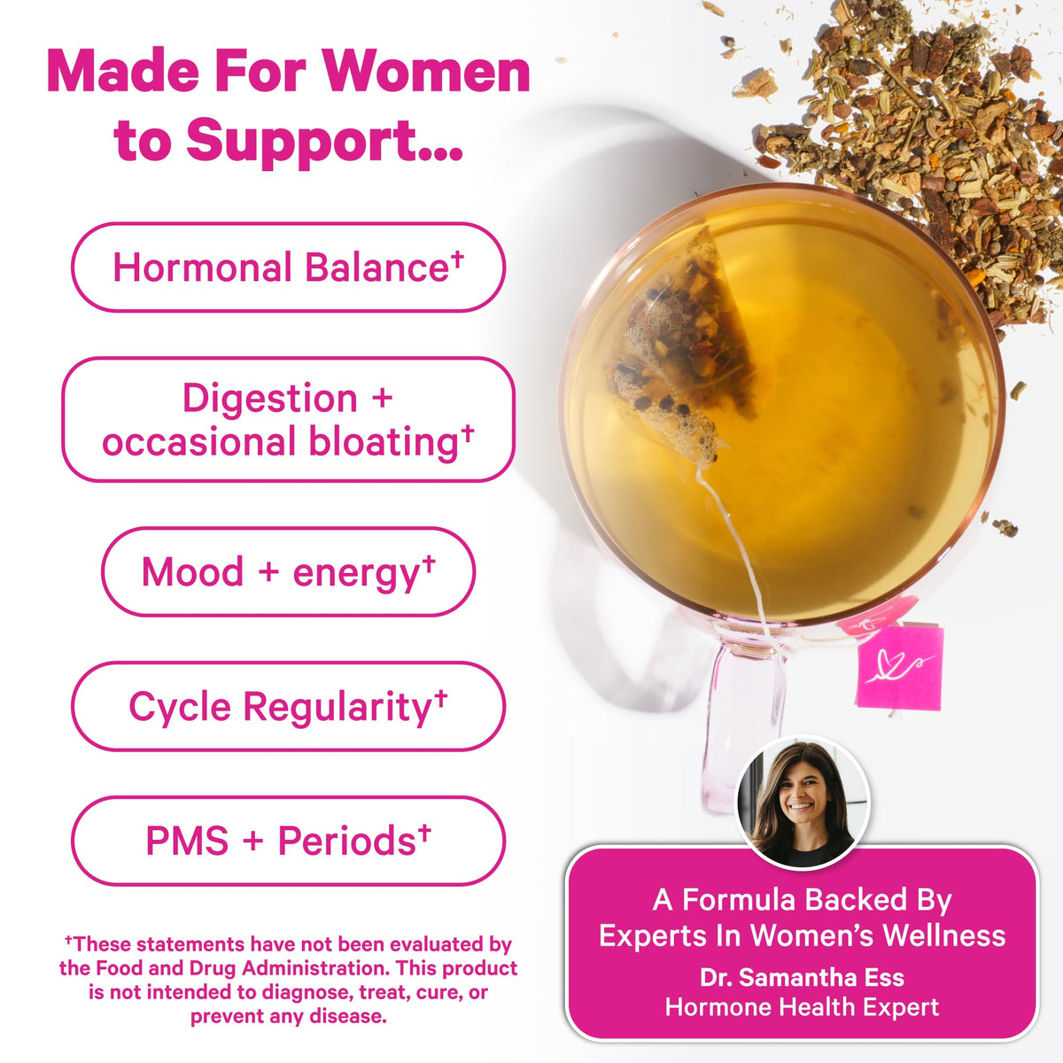 Pink Stork Organic PMS Tea for Hormone Balance, Mood Swings, Bloating, and Period Regularity - 8 Herbs - Vitex, Red Raspberry Leaf, Chamomile - Caffeine-Free - 15 Sachets, Hot or Iced Pink StorkBuy Supplements Australia