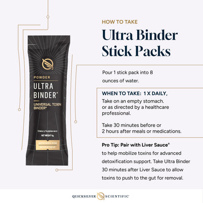 Quicksilver Scientific Ultra Binder Stick Packets - Multi Binder with Bentonite Clay Powder, Zeolite Detox & Charcoal - Supplement for Gut Support & The Body's Toxin Removal Process (20 Sticks) Quicksilver ScientificBuy Supplements Australia