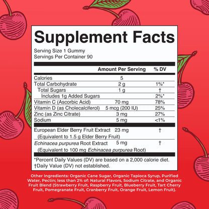 Mary Ruth's 5-1 Immunity Gummies with Elderberry for Kids & Adults | Cherry | Pectin Based | Vegan | 90 Count MARYRUTH'SBuy Supplements Australia