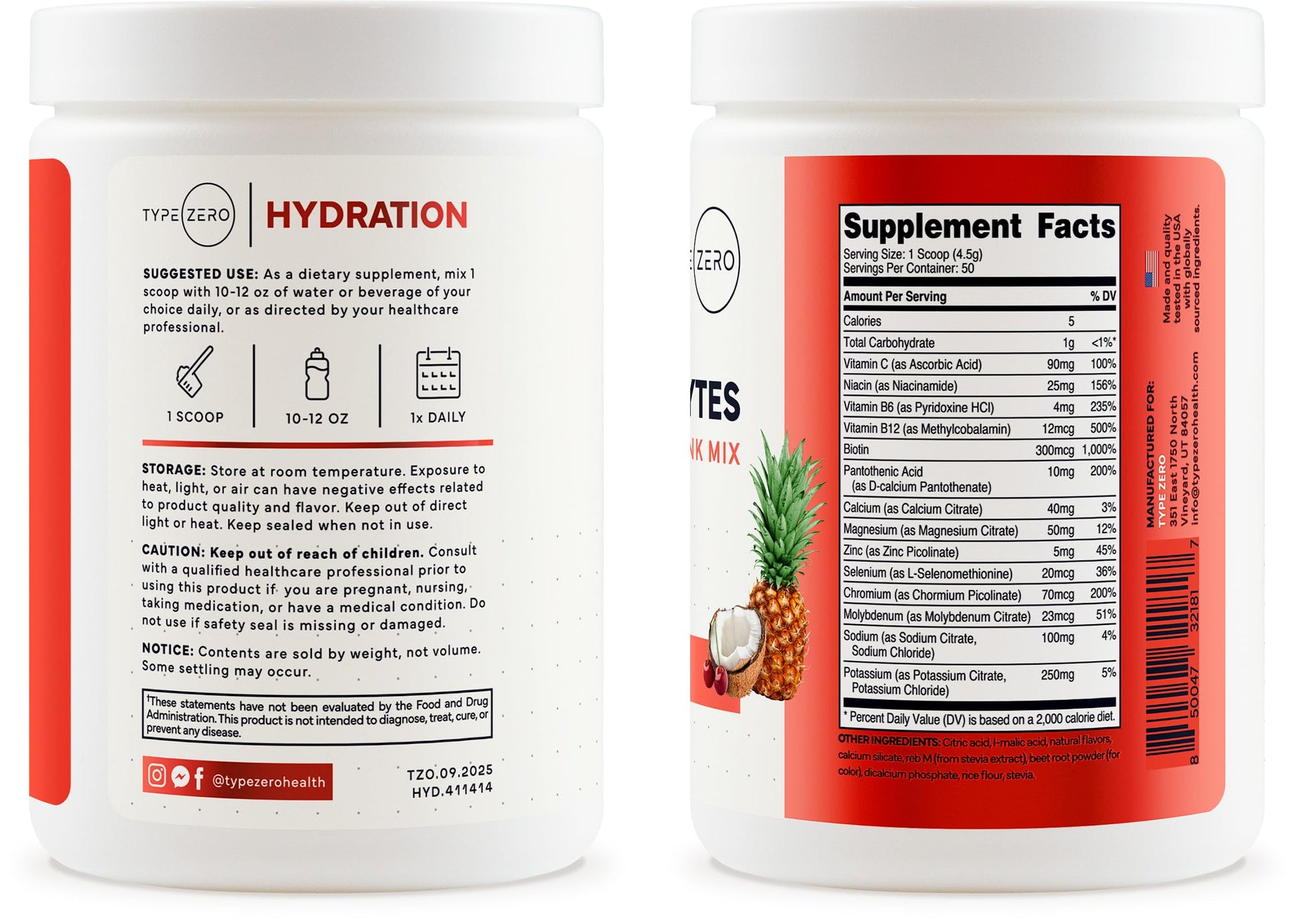 Type Zero Clean Electrolytes Hydration Powder Drink Mix + 14 Essential Vitamins & Minerals - Sugar Free, Zero Artificial Ingredients - Fruit Punch, 50 Servings Type ZeroBuy Supplements Australia
