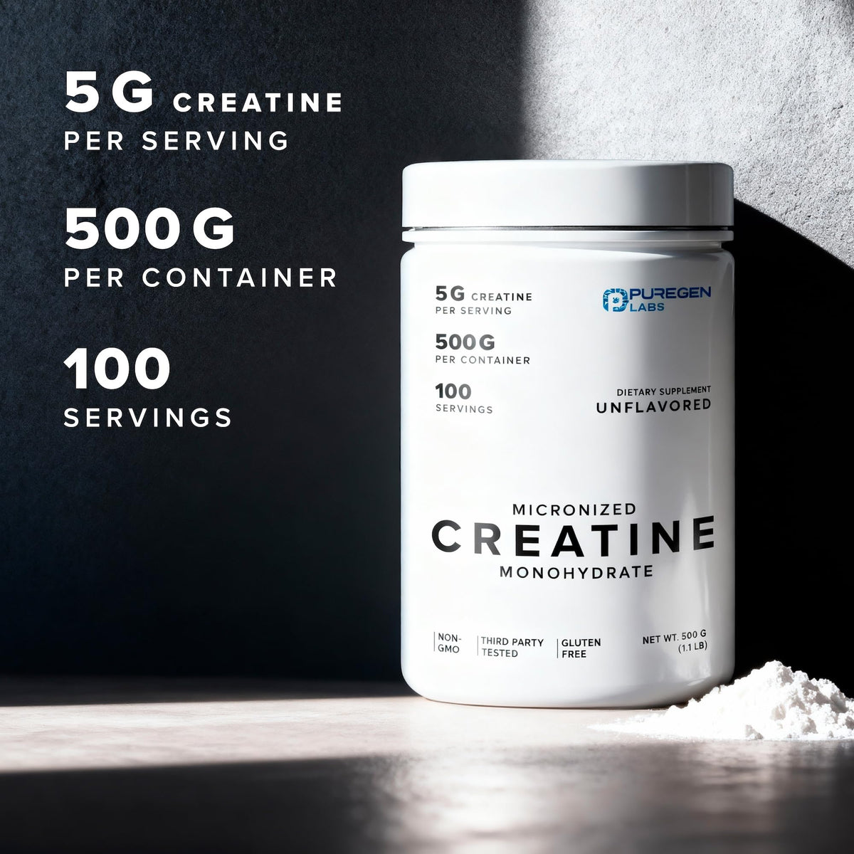 Puregen Labs Micronized Creatine Monohydrate Powder 500g – Pure, Unflavored, No Additives | 5000mg Per Serv (5g) - 100 Servings | Third Party Tested for Quality P Puregen LabsBuy Supplements Australia