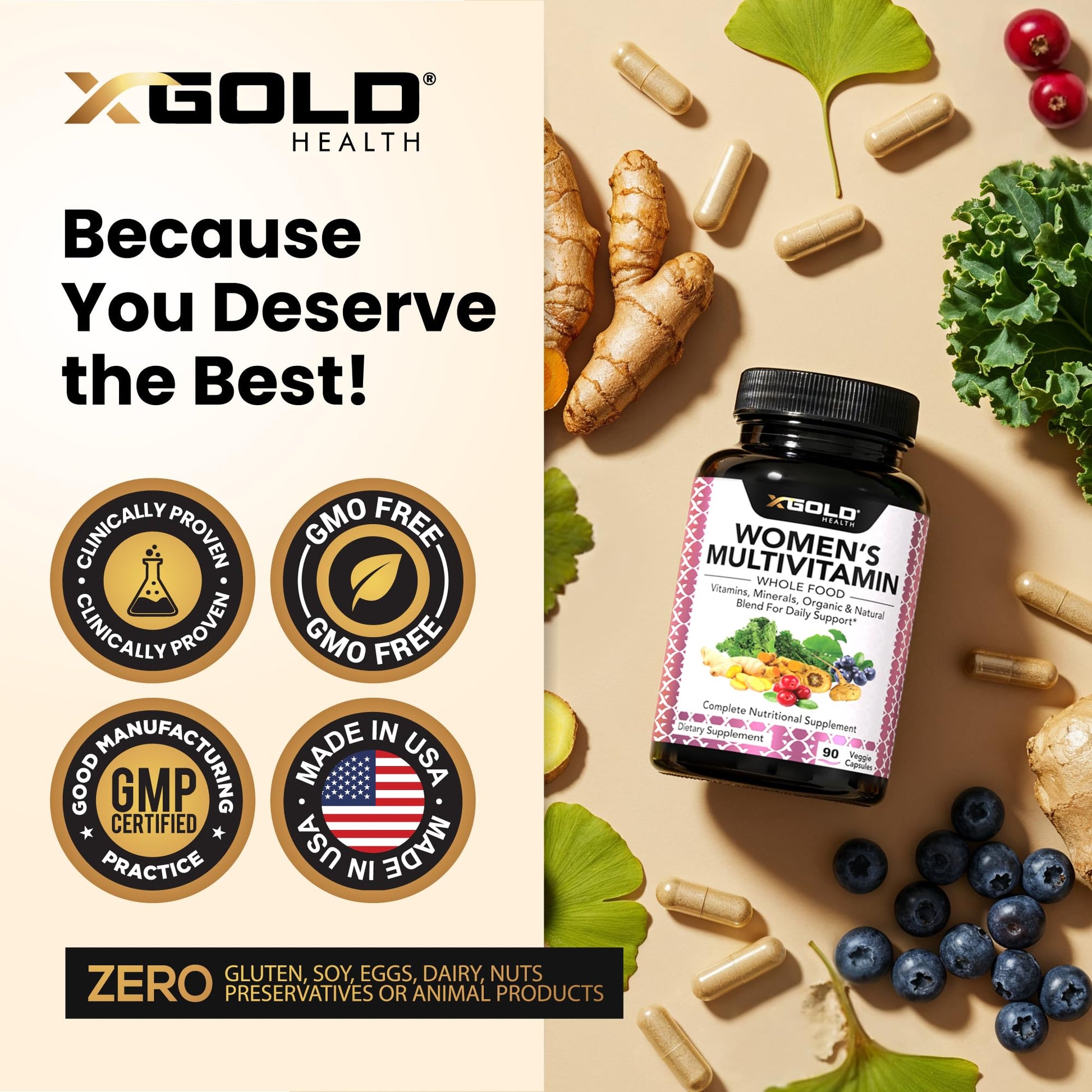 Vegan Women's Daily Multivitamin 50 Plus with Organic WholeFood Based Natural Ingredients, Ginger, Maca, Multi-Vitamin B Complex & More X Gold HealthBuy Supplements Australia