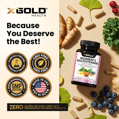 Vegan Women's Daily Multivitamin 50 Plus with Organic WholeFood Based Natural Ingredients, Ginger, Maca, Multi-Vitamin B Complex & More X Gold HealthBuy Supplements Australia
