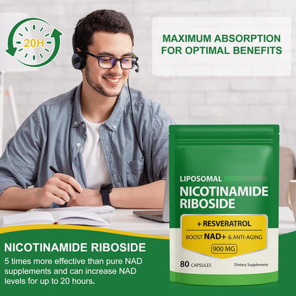 NAD Supplement with Nicotinamide Riboside - Resveratrol,Liposomal Nicotinamide Riboside,Quercetin - High Purity NAD Supplement for Anti-Aging, Focus, Energy 160 Capsules (2 Bag) RuduwuBuy Supplements Australia