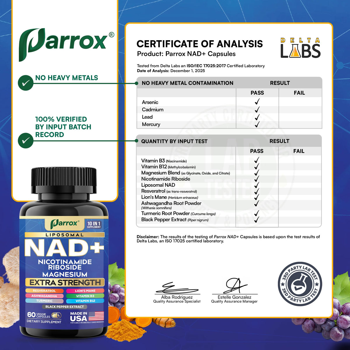 Parrox NAD+ Supplement with Liposomal NAD+, Nicotinamide Riboside, Magnesium, Vitamin B3 & B12, Resveratrol, Turmeric, Ashwagandha, Lion’s Mane,10-in-1 Extra Strength ParroxBuy Supplements Australia