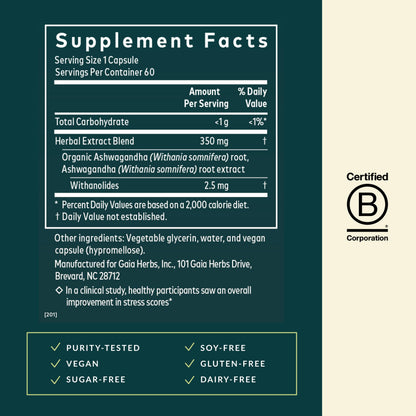 Gaia Herbs Ashwagandha Root - Stress Relief & Sleep Support Supplement - Supports Balanced Energy Levels & Positive Outlook